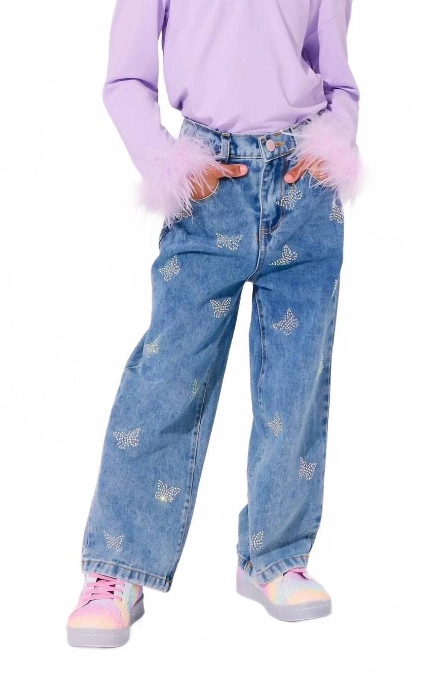 NEW LOLA + THE BOYS crystal butterfly jeans in blue